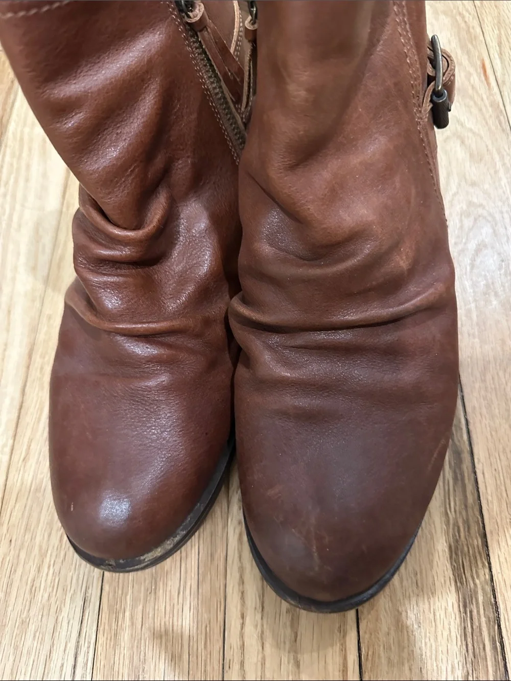 Sofft Brown Leather Ankle Booties with Side Buckle